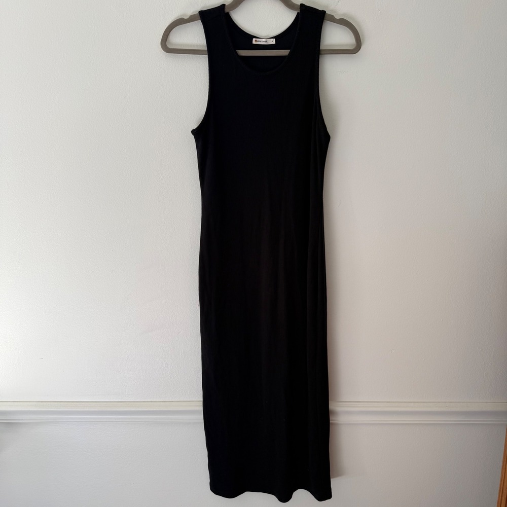 Marine Layer Black‎ Ribbed Knit Midi Dress Sleeveless Scoop Neck Size M Lined